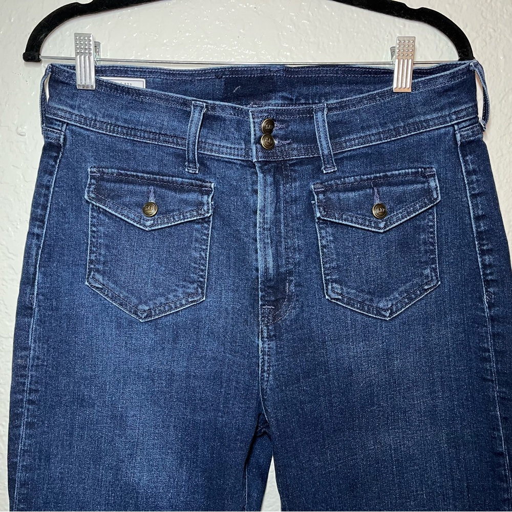 GAP 70s flare high rise denim jeans women’s size 31 / 12 short - Picture 2 of 5